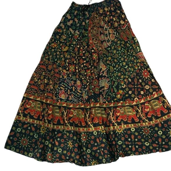 Women’s Colorful Elephant Cotton Jaipuri Sanganeri Print Maxi Skirt One Size - Picture 2 of 8
